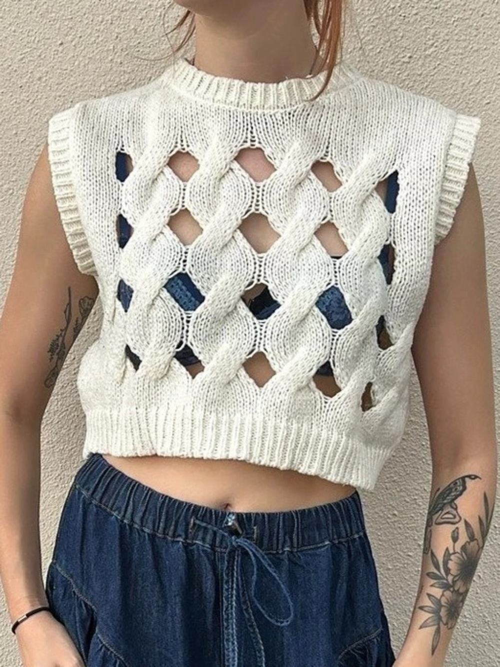 Pilcro Cream Cable Knit Crop Too
